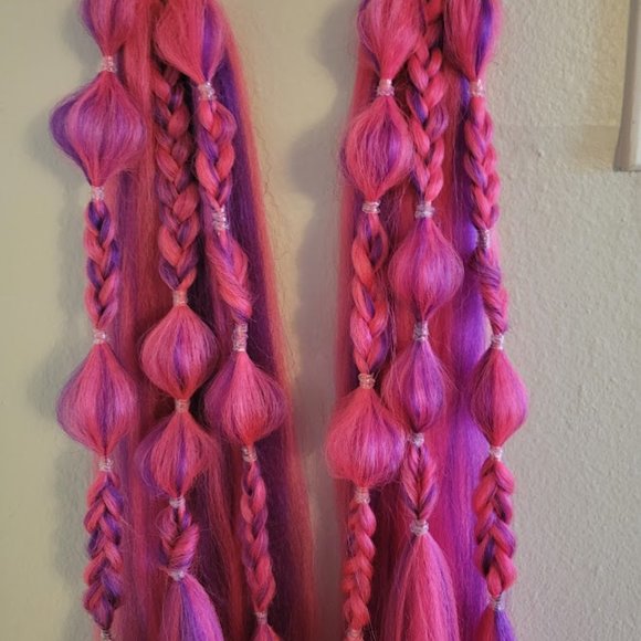 Pink/Purple Rave Braid Ponytail Tie In Extensions - Picture 3 of 4